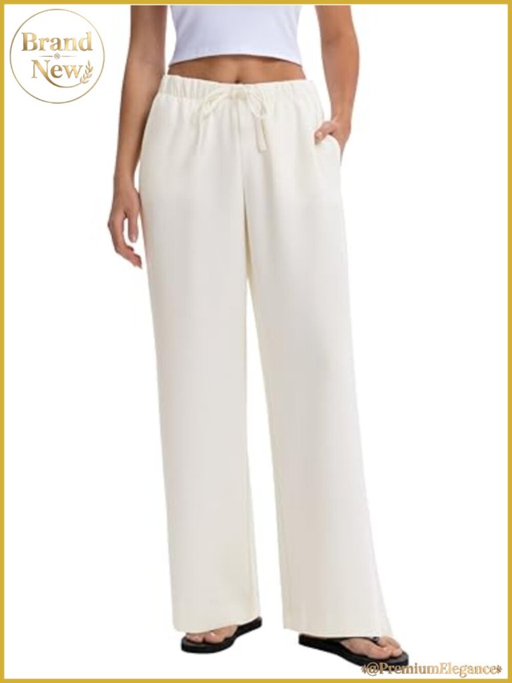 High Rise Wide Leg Pants Women Casual Flowy Crepe Trousers Wrinkle Free Pockets